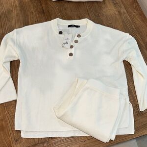 Lillusory Cream Button-Up Sweater and Pant Lounge Set